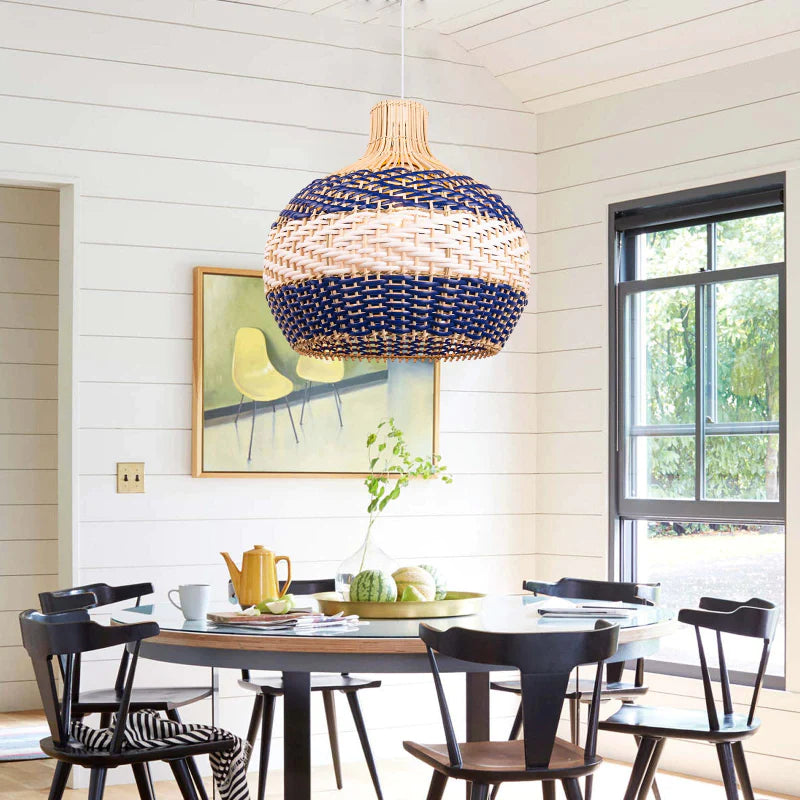 Suspension Rotin Bleu