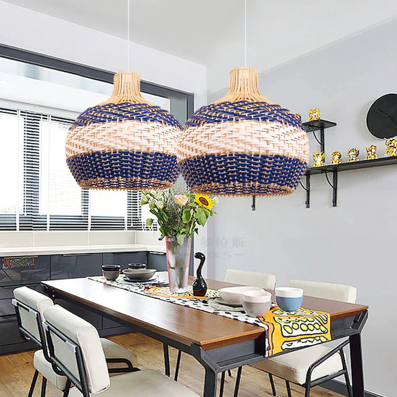 Suspension Rotin Bleu
