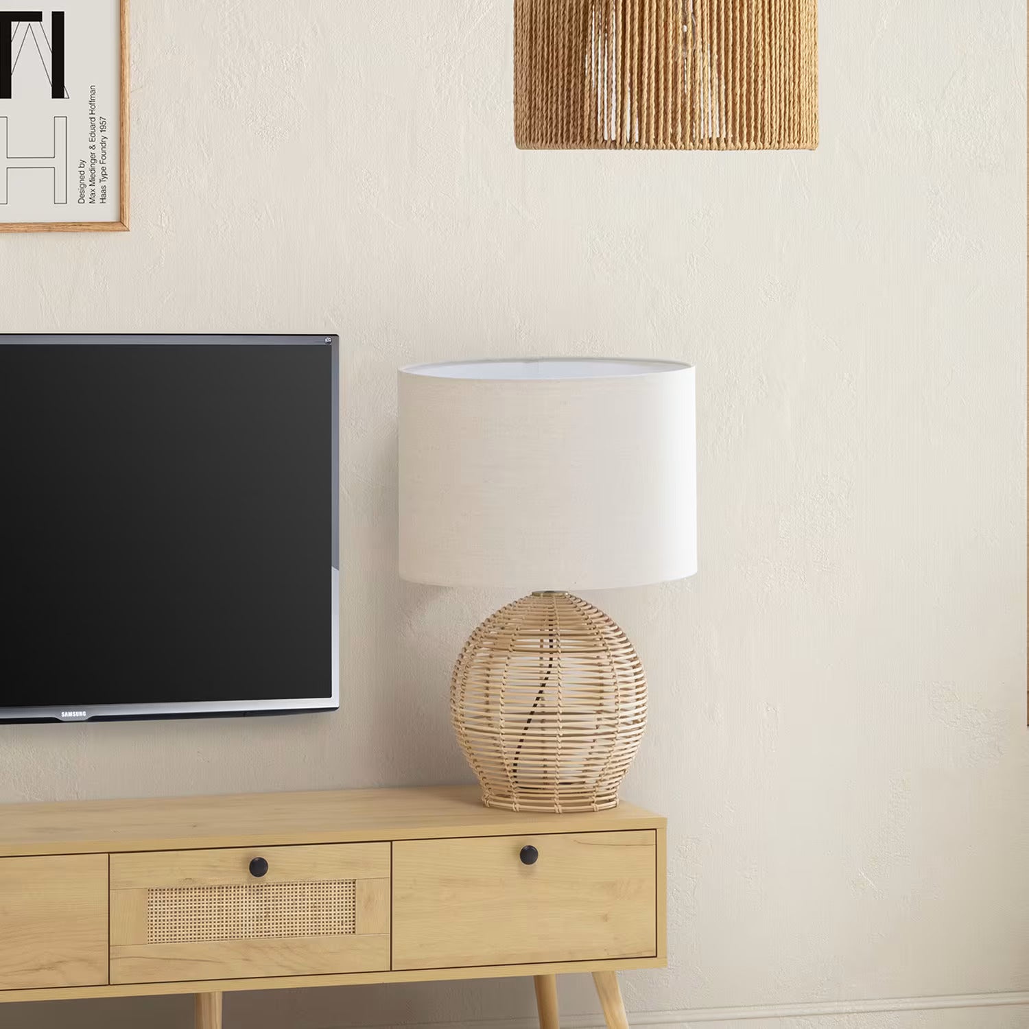 Grande Lampe à Poser en Rotin