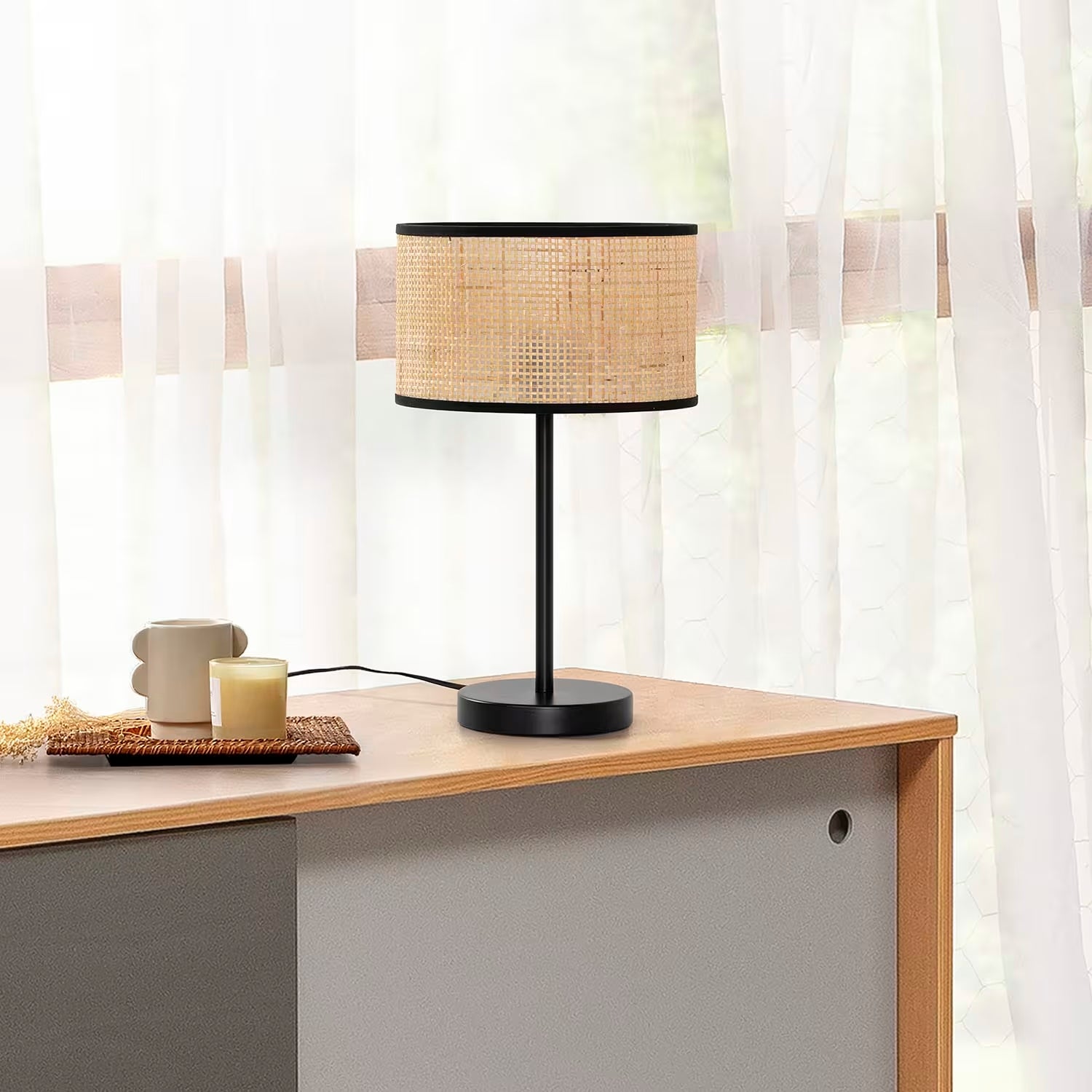 Lampe à Poser en Rotin Moderne