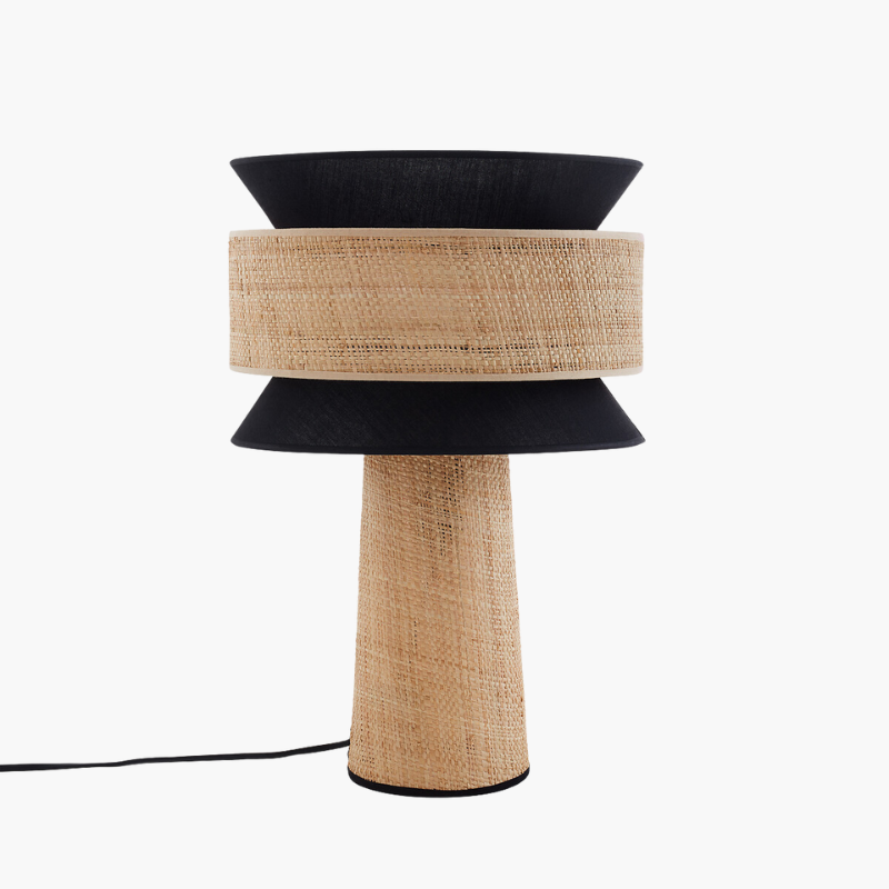 Lampe à poser Rotin et Noir