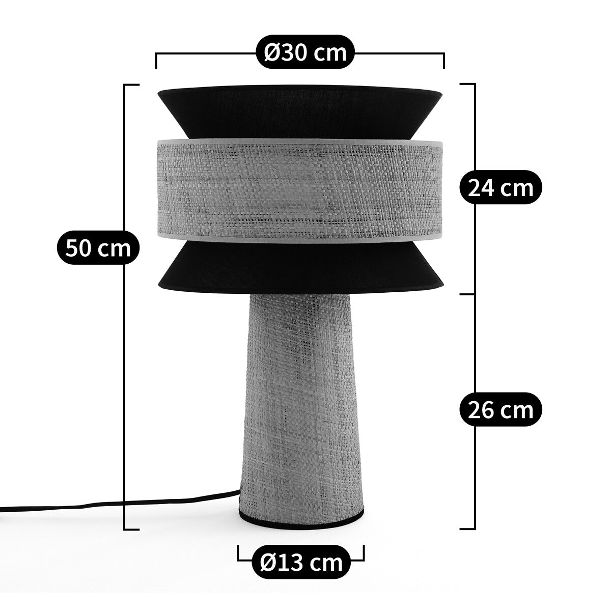 Lampe à poser Rotin et Noir | ELORA