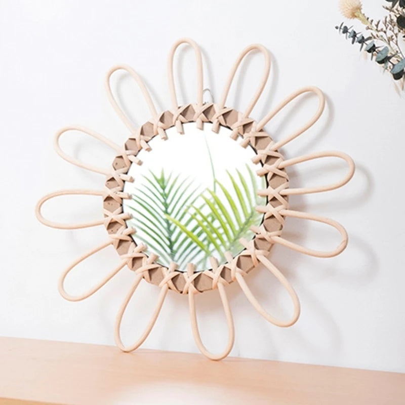 Miroir-Mural-en-Rotin-Tiss-la-Main-D-coration-Artisanale-