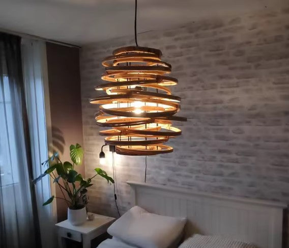 Suspension rotin et bambou spirale