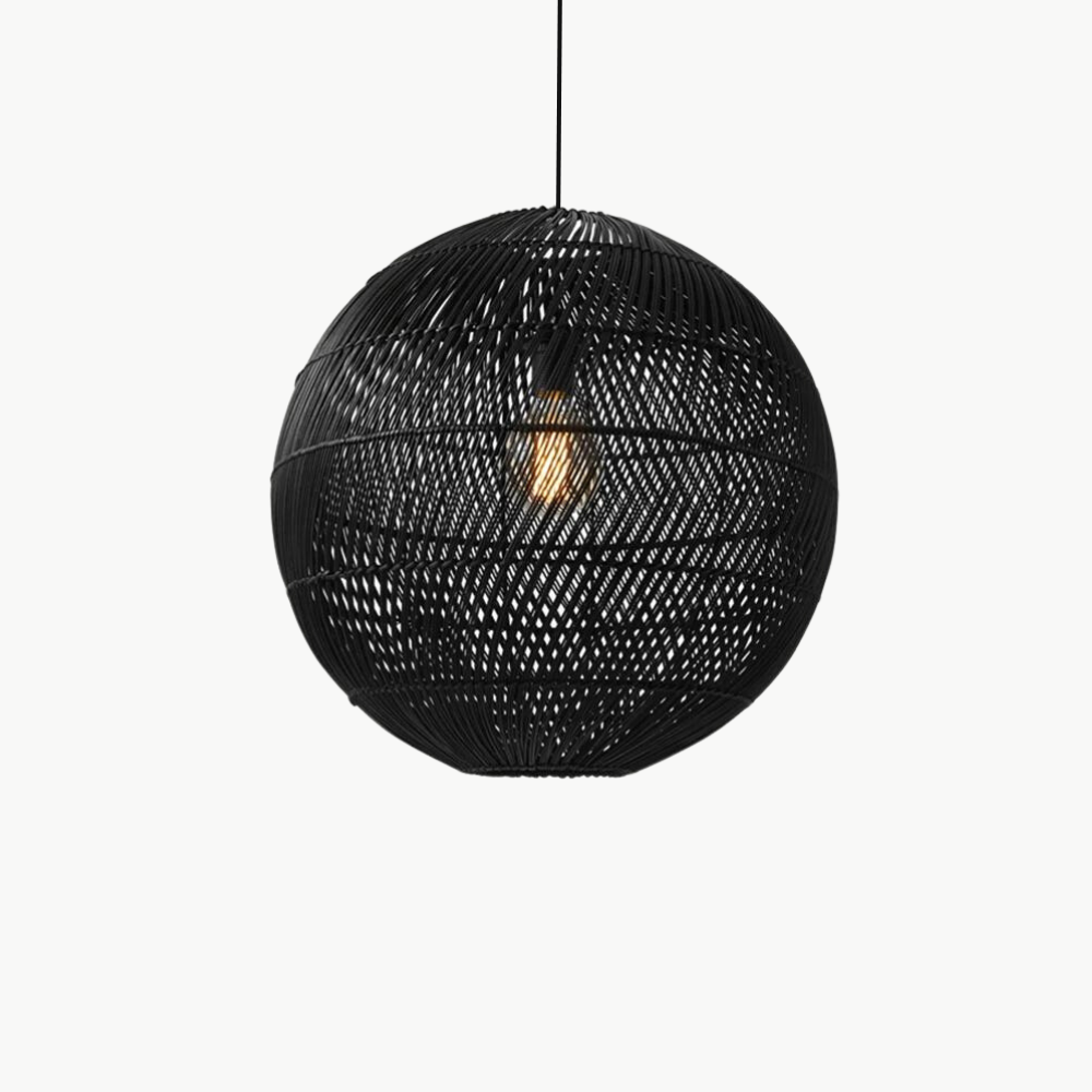 Suspension Rotin Boule Noire