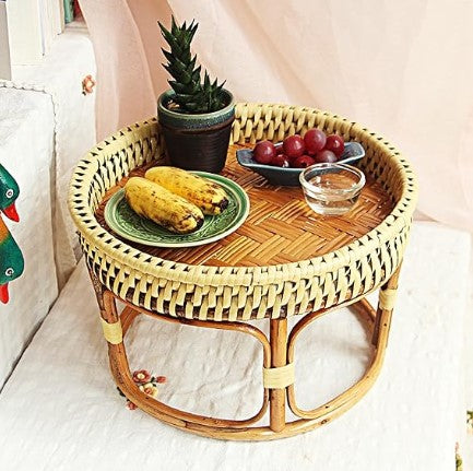 Table basse en rotin tressé