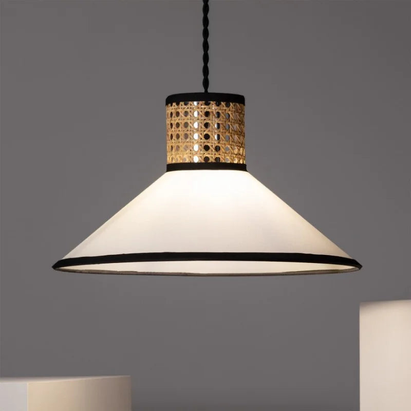 Abat Jour Rotin et Blanc | LYSIANE