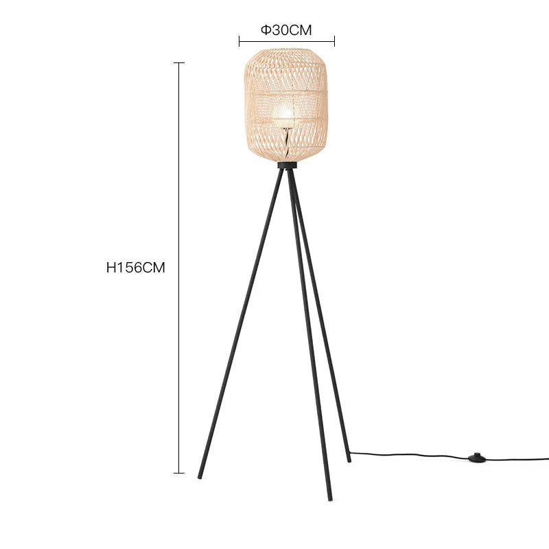 lampadaire trepied rotin dimmension