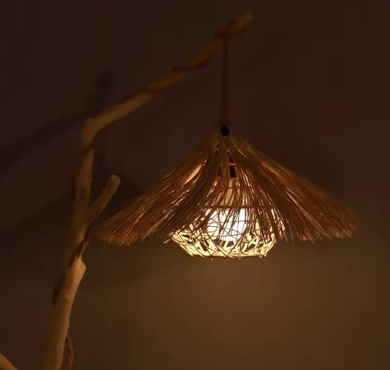 Lampadaire rotin arbre