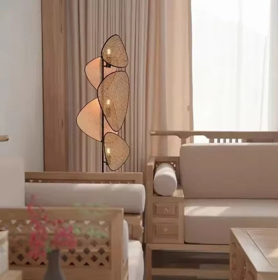 Lampadaire rotin feuillage