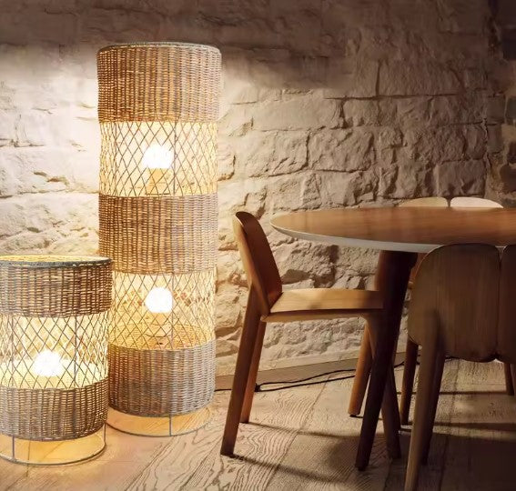 Lampadaire rotin grille