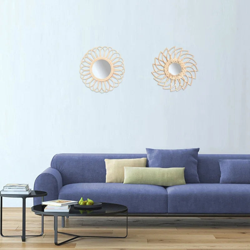 Miroir à Suspendre en Rotin Rose