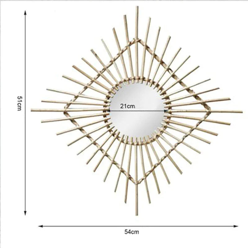 miroir soleil rotin antique