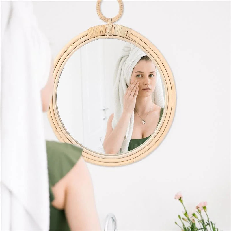 Miroir Rond Rotin Salle de Bain | AIGUE-MARINE
