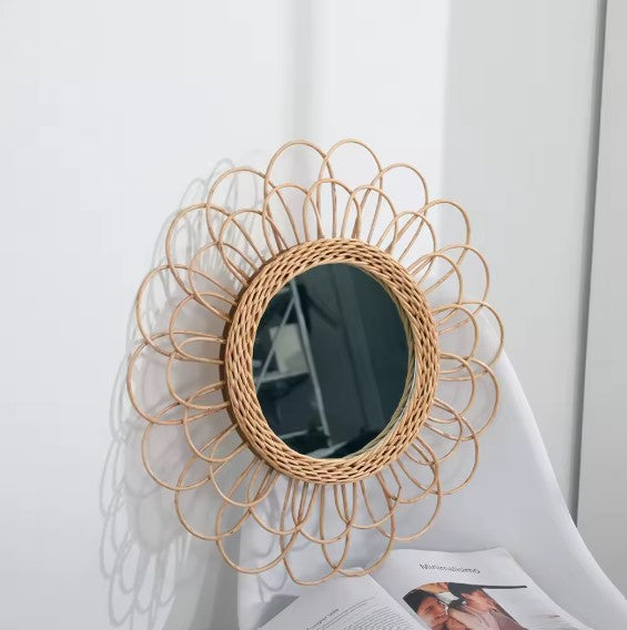 Miroir en rotin tournesol