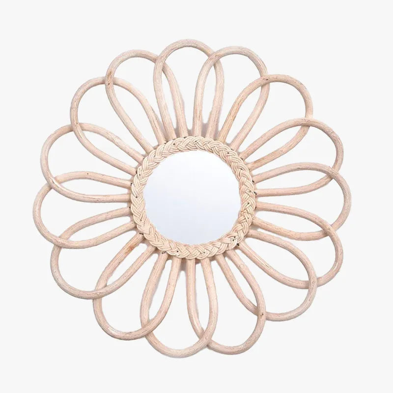 miroir rond rotin blanc
