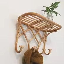 Porte-manteau en Rotin avec Support de Rangement