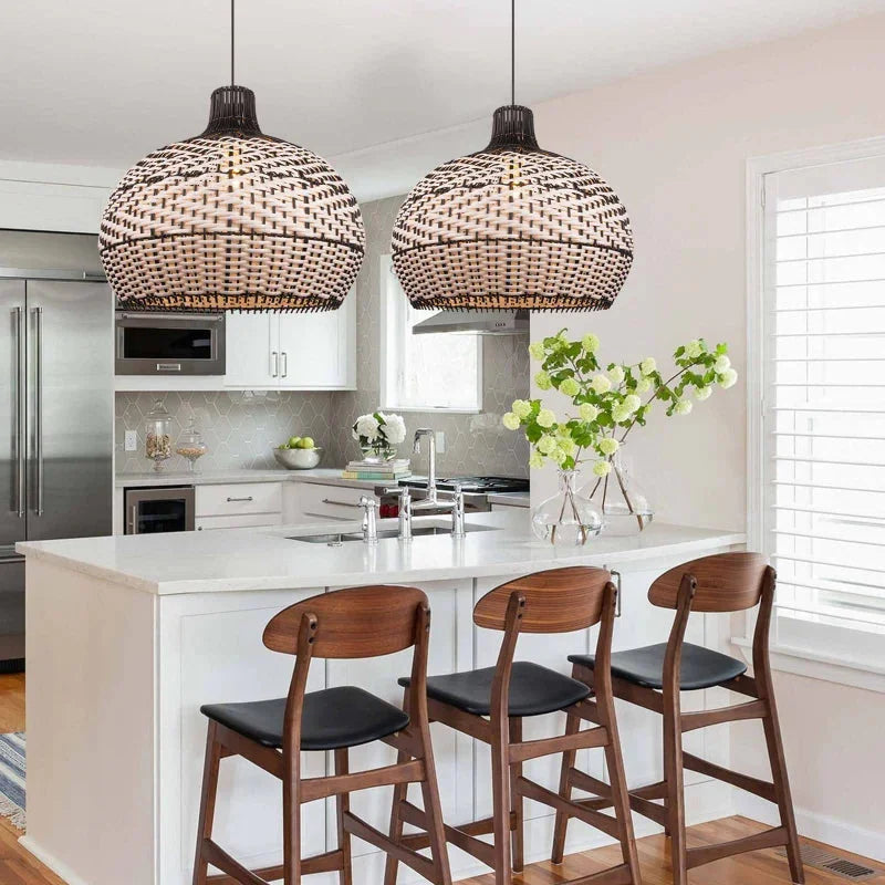 Suspension Rotin Noir & Blanc | YINYANG