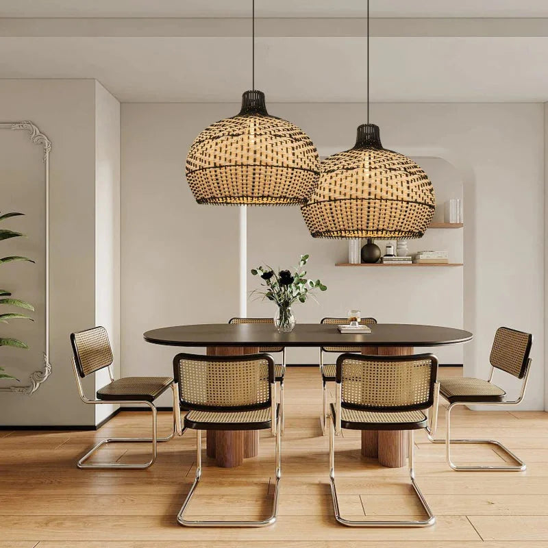 Suspension Rotin Noir & Blanc | YINYANG