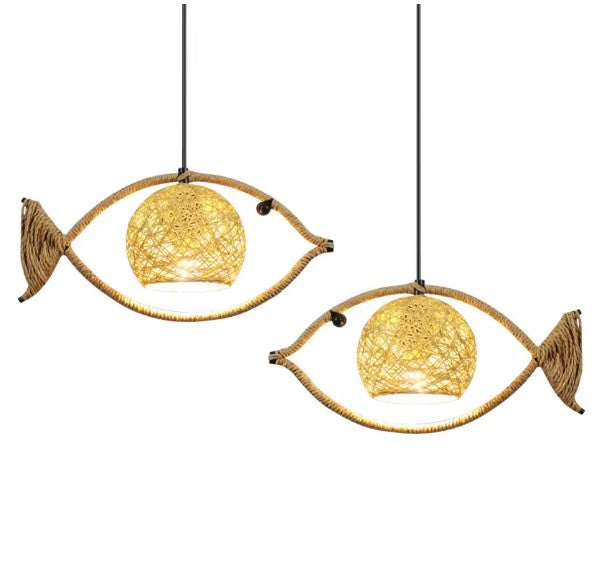 Suspension rotin au design poisson