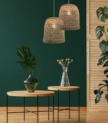 Suspension rotin tressé naturel