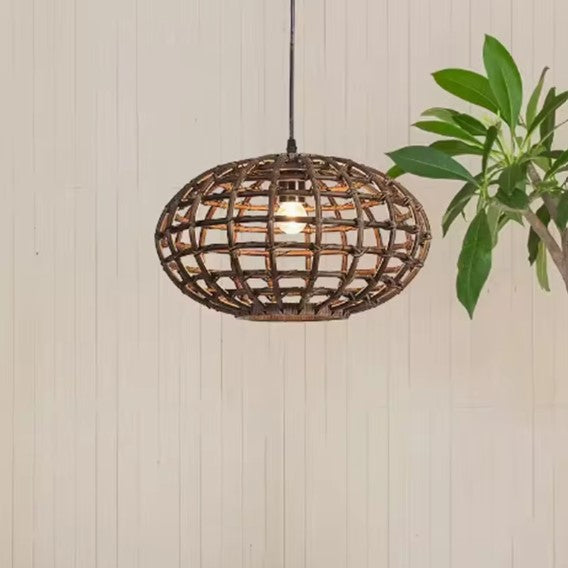 Suspension rotin et bambou rond