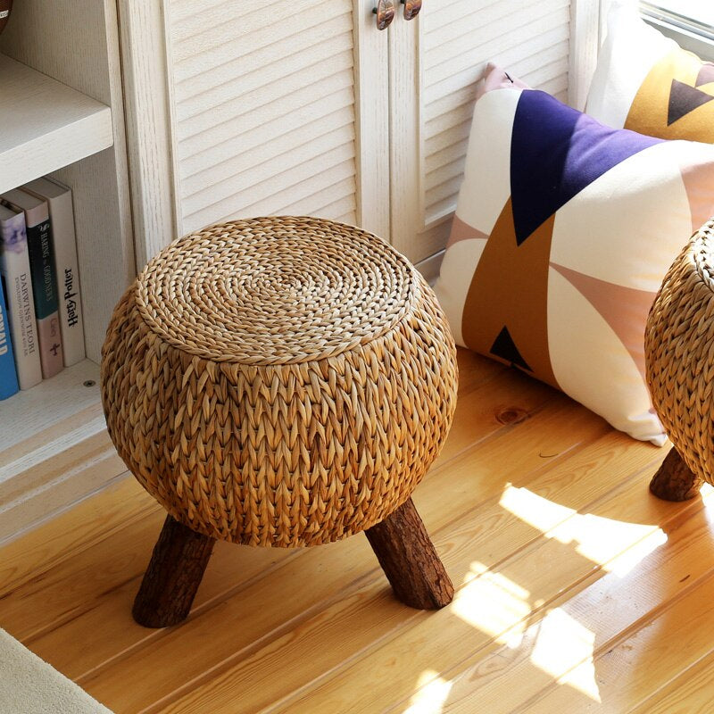 Pouf en Rotin Tabouret Bois | TERRA