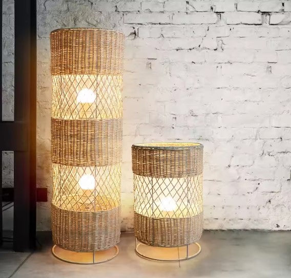 Lampadaire rotin grille
