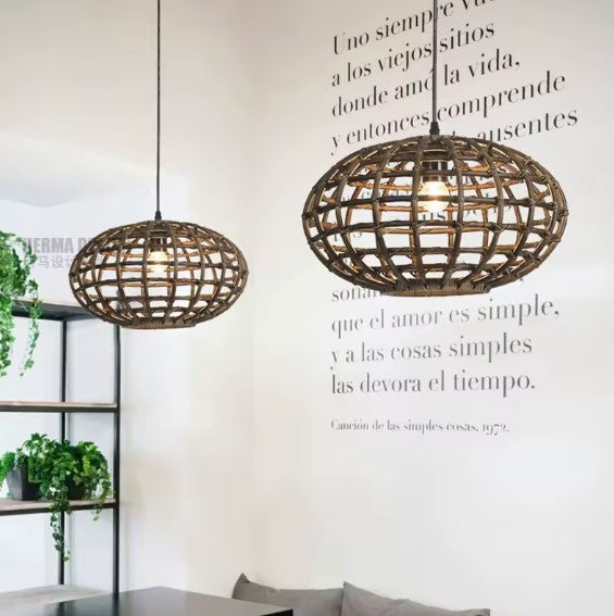 Suspension rotin et bambou rond